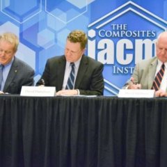 Photo of IACMI’s founding CEO Craig Blue, Department of Energy’s Assistant Secretary David Danielson, and University of Tennessee’s Executive Vice President David Millhorn signing an agreement to start IACMI