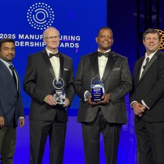 Photo of Jim Wetzel on stage at the 2025 Manufacturing Leadership Awards