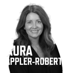 Photo of Laura Kappler-Roberts with her name in white font
