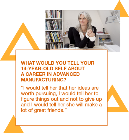 Graphic with a photo of Elizabeth Whelan and a quote to her 14 year old self: "I would tell her that her ideas are worth pursuing, I would tell her to figure things out and not to give up and I would tell her she will make a lot of great friends.”