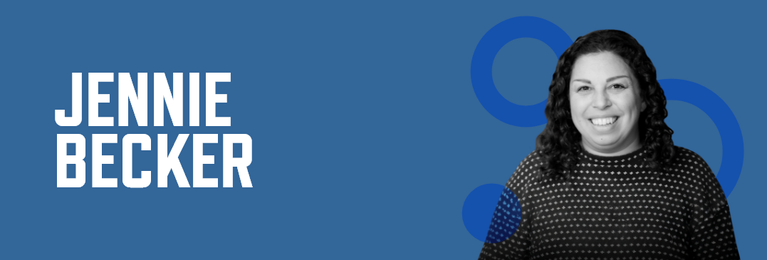 Header graphic with dark blue background, photo of Jennie Becker, and her name in white font