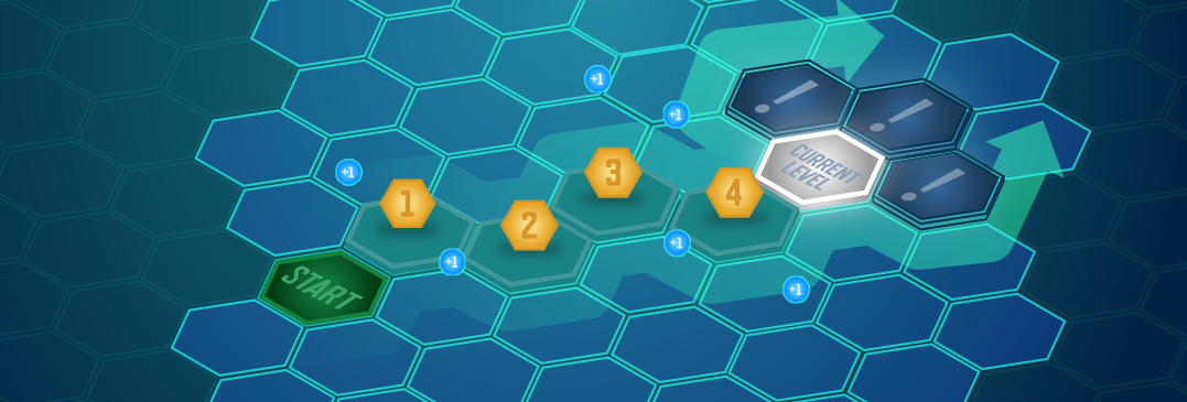 Header graphic for Career Pathways page. Blue and teal graphic with game board pieces.