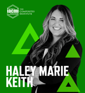 Graphic with a green background, photo of Haley Marie Keith, her name in white font, and the IACMI logo