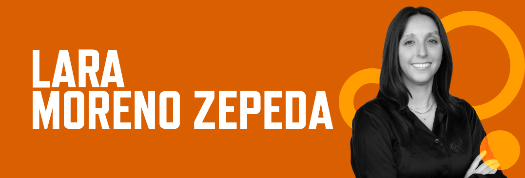 Header graphic with an orange background, photo of Lara Moreno Zepeda and her name in white font