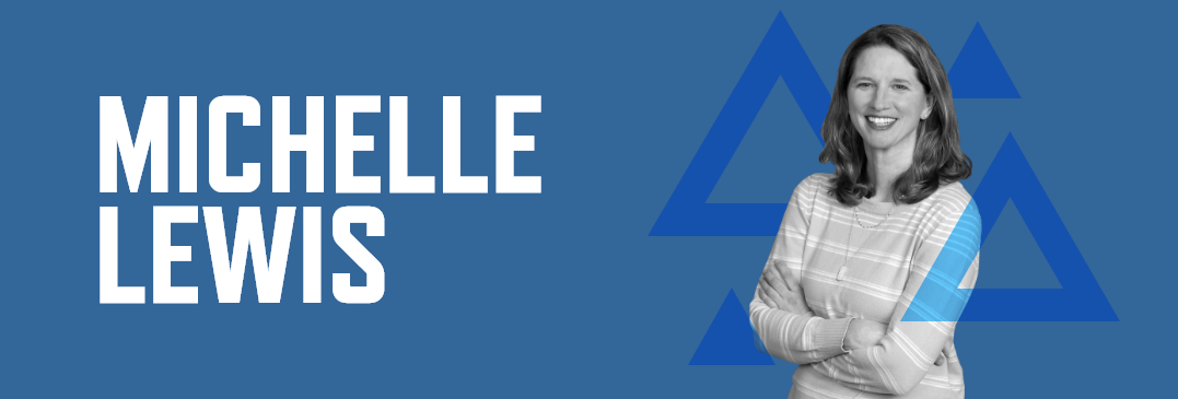 Header graphic with a blue background, photo of Michelle Lewis, and her name in white font