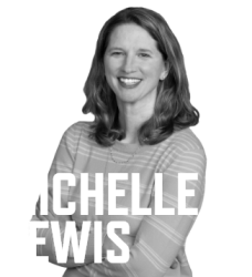 Photo of Michelle Lewis with her name in white font