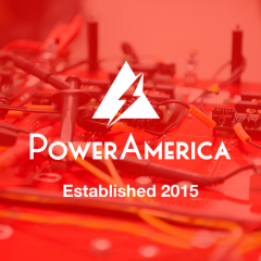 PowerAmerica's logo over an image with a red overlay