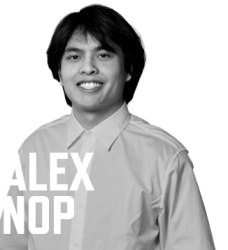 Photo of Alex Nop with his name in large white font