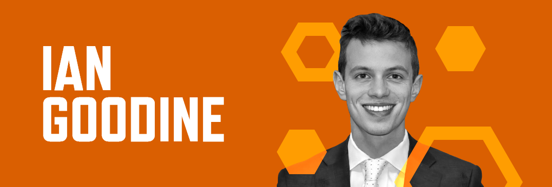 Header graphic with an orange background, photo of Ian Goodine, and his name in white font
