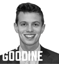 Photo of Ian Goodine and his name in white font